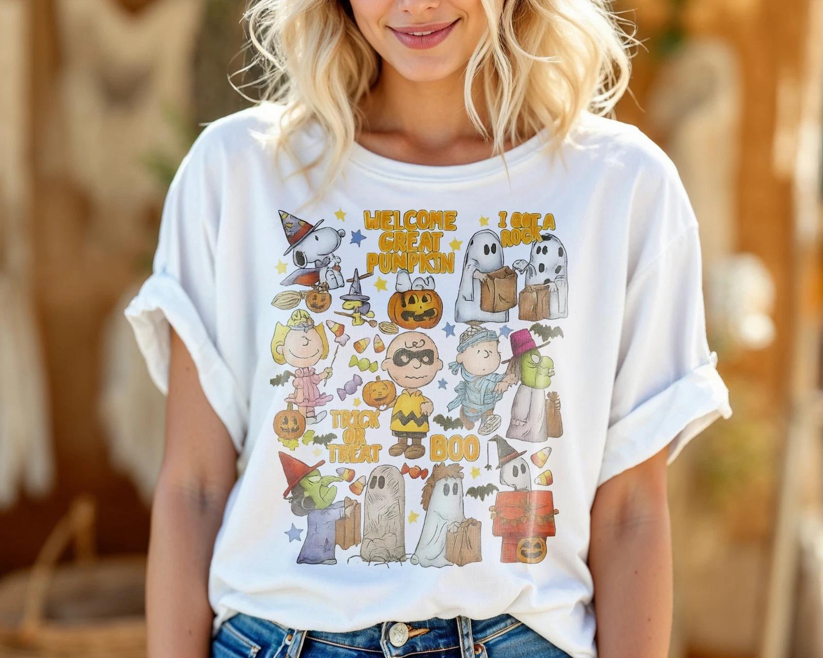 

Halloween Cartoon Characters T-Shirt Trick or Treat Cute Pumpkin Ghost Tee A504 2XL