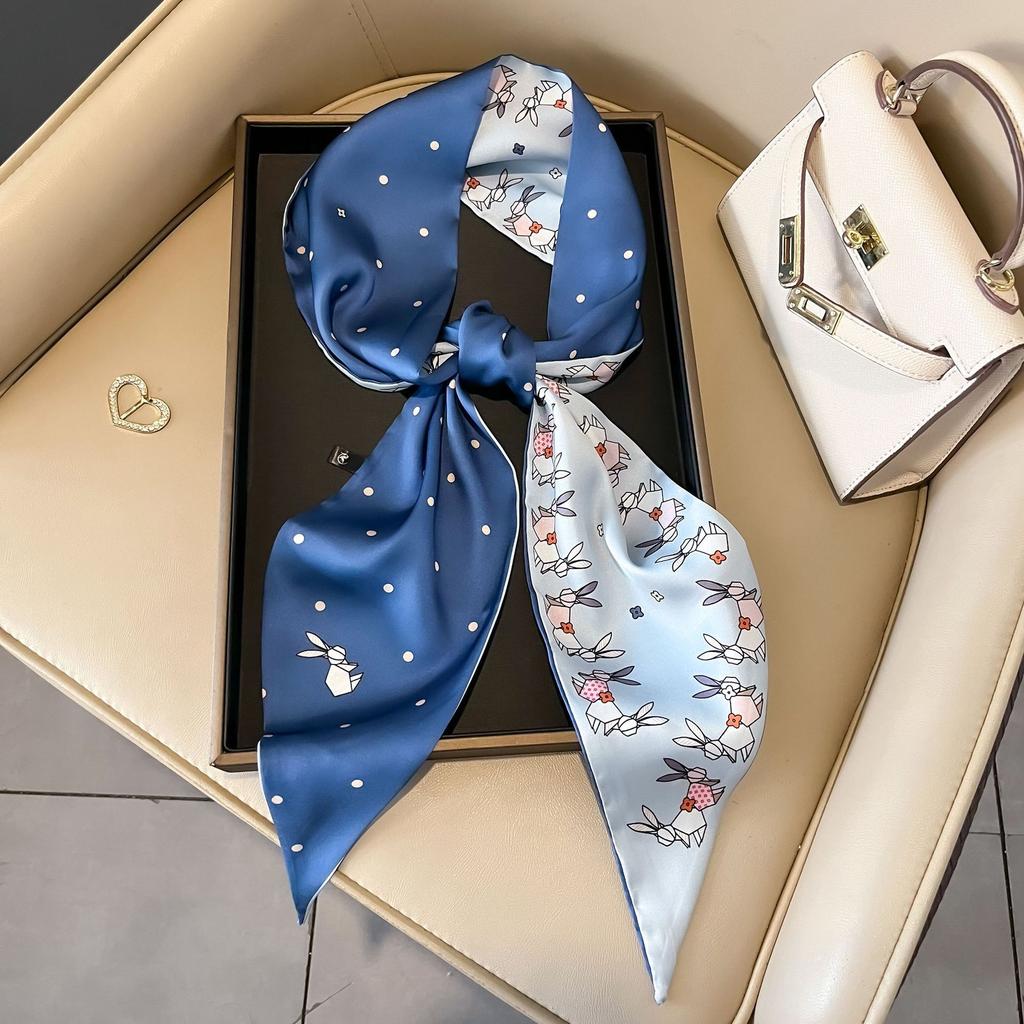 Long oblique corner scarf silk scarf high-end fashion versatile scarf streamer strap bag simulation silk Korean version scarf