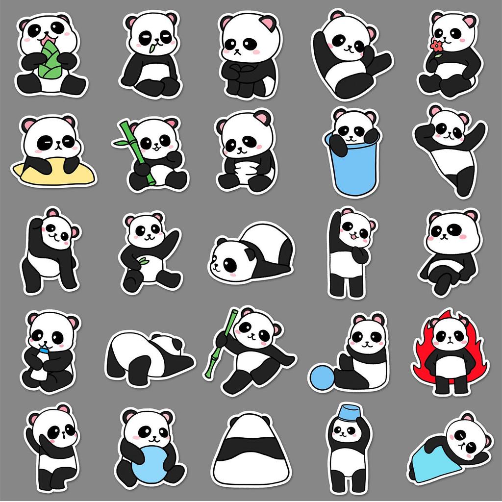 50 Cute Panda Cartoon Animal Stickers - Waterproof for Journal, Water Bottle, and Phone Case Decoration