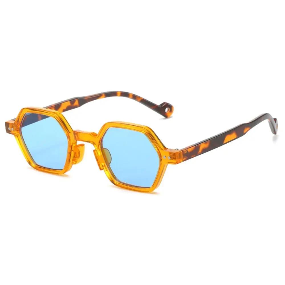Retro Polygonální Čtvercové Sluneční Brýle Vintage Y2K Šestiúhelníkové Odstíny Čirá Oceánová Čočka Nýty Sluneční Brýle Trendy UV400 Brýle pro Unisex