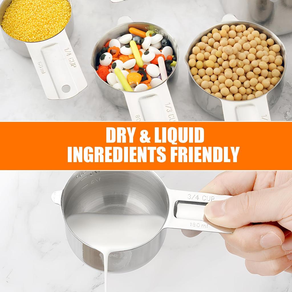 Measuring Cups Set of 7, Stainless Steel Stackable Nesting Heavy Duty Measuring Cups,Perfect for Dry and Ingredients,Nesting Measuring Cups for