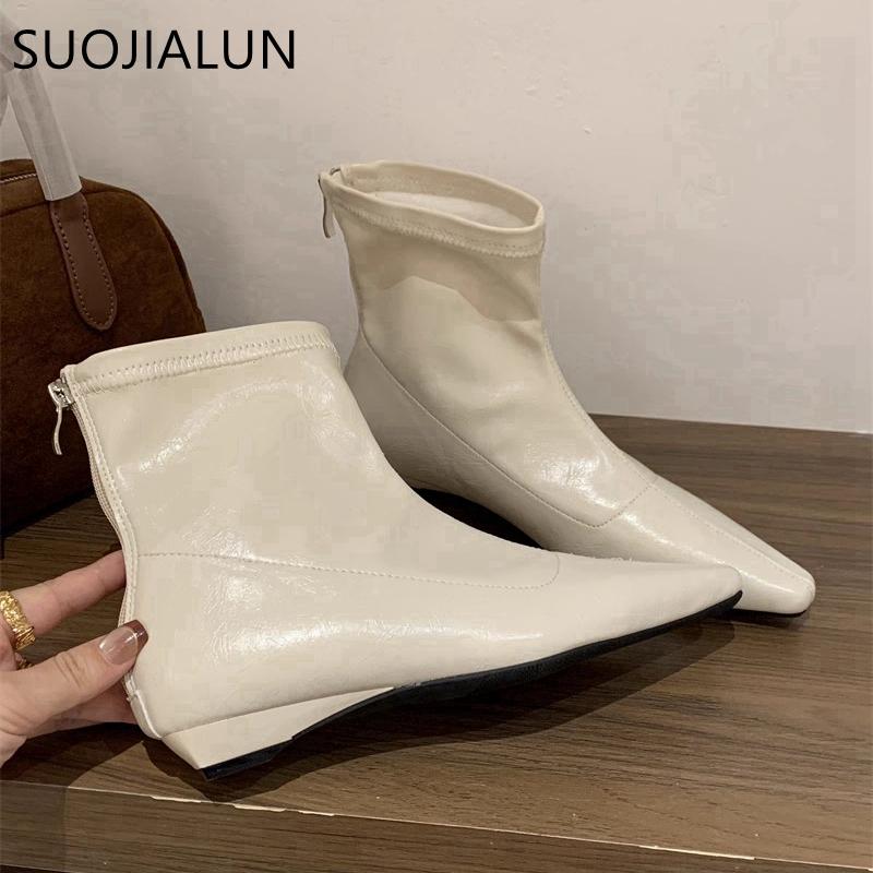 Fashion SUOJIALUN Winter New Brand Women Ankle Boots Fashion Square Low Heel Casual Short Boots Back Zip Ladies Dress Chelsea Boost
