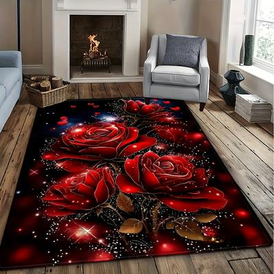 VIKAMA Valentine's Day Rose Flower Carpet Sofa Coffee Table, Living Room, Bedroom Bedside Rug, Mother's Day Holiday Decoration
