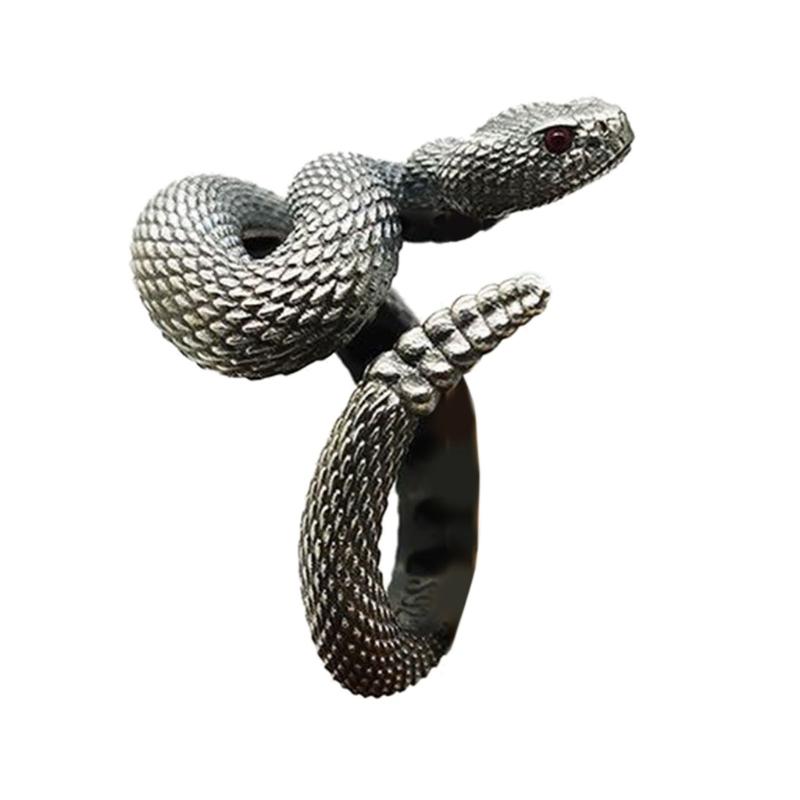 Snake Ring with Tail Copper Rattlesnake Shaped Finger Ring Jewelry Handmade Adjustable Serpent Ring Gift for Men Women