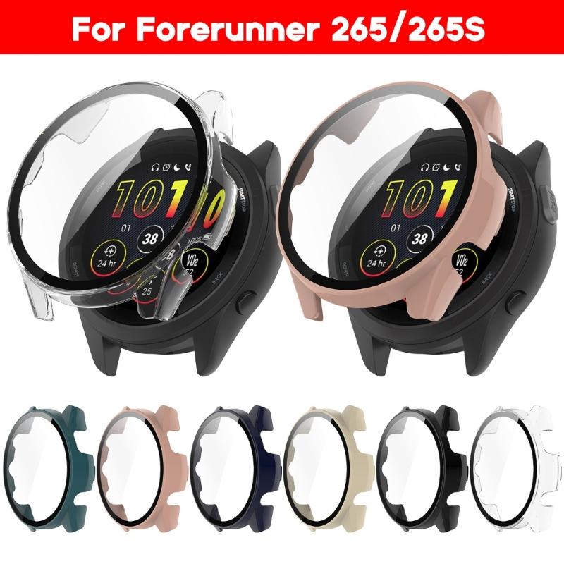 Smartwatch Frame Housing Tempered-Glass Film Hard Cover for Forerunner265 265S Screen Bumper-Shell Protector-Shockproof