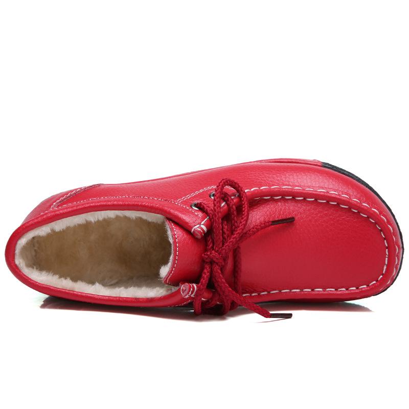 Dámské mokasíny na platformě z pravé kůže v korejském stylu - Sametové, bavlněné, silná podrážka, zvyšující výšku, ležérní, všestranné, teplé boty