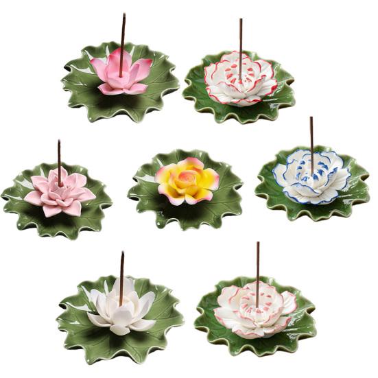 Keramik Lotus Räucherstäbchenhalter Dekoratives Seerosenblütenblatt Basis Räuchergefäß Yoga Meditation Tempel Home Office Ornament