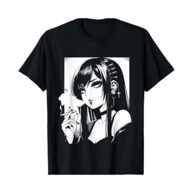 Men's Anime Print T-Shirt - Anime Character Print Crew Neck Short Sleeve Shirt, Machine Washable, Suitable for Anime Apparel and Party Outfits