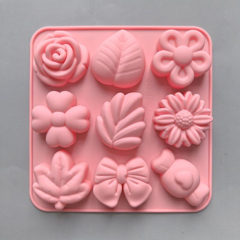 3D Design Cake Jelly Mold Soft Silicone Heat Resistant Ice Pudding Mold 9 Compartment Non-Stick Soap Molds Kitchen Use