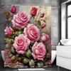 Rosebud Shower Curtain, Floral Plants, Spring Bathroom Decorative Shower Curtain, Waterproof Shower Curtain With Hooks