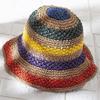 Sombrero de Cubo de Ganchillo a Rayas Arcoíris de Verano para Mujer Sombrero Panamá Plegable de Ganchillo Visera Solar de Playa para Mujer