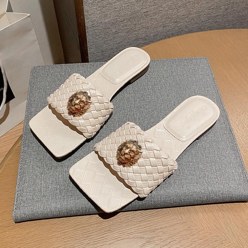 Fashion NEW Designer women's slippers Woven sexy sandals Thick backless women wear large sizes of cowhide T38