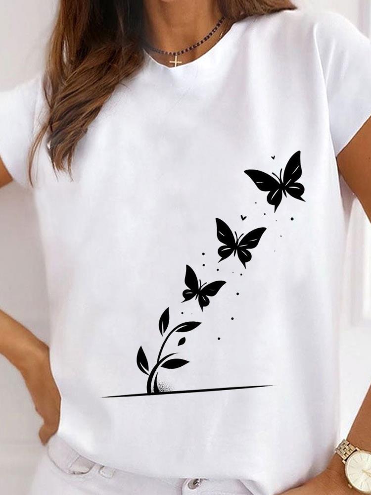 (Asian Size) Clothing Shirt Women Printed Lady flower love 90s Casual Short Sleeve T Tee Top Fashion Female Graphic T-shirts