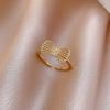 Simple Design Bowknot Shaped Gold Color Adjustable Ring For Women All Match Personality Sweet Crystal Open Rings Wedding Jewelry
