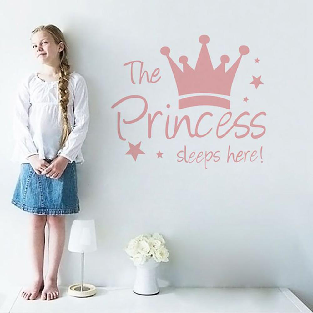 Baby Wall Sticker Crown Mural Background Kids Living Room Removable Decal The Prince Sleep Here Princess Bedroom Decor
