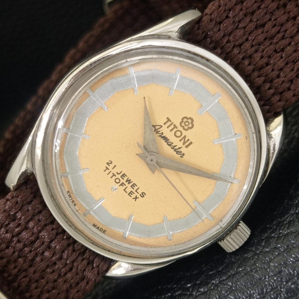 

VINTAGE TITONI AIRMASTER TITOFLEX HAND-WINDING SWISS MENS BEIGE WATCH a703218-1 R213a-a703218