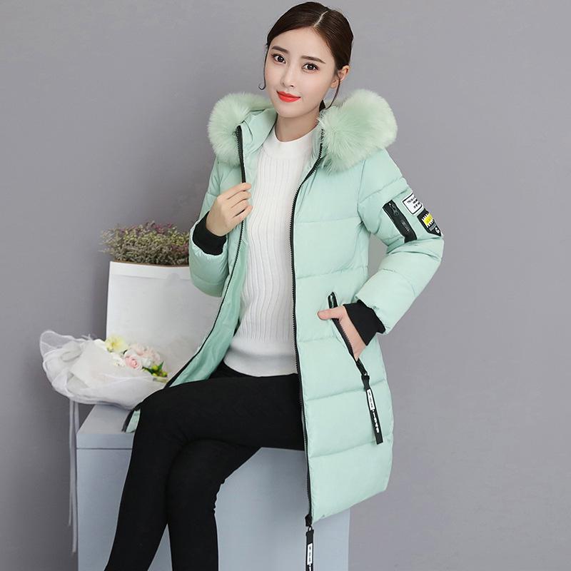 Women's Medium to Long Slim Fit Cotton Coat with Large Fur Collar