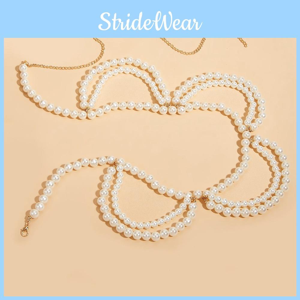Modern Women Pearl Tassel Waist Chain With Double Waist Jewelry Dress Accessory