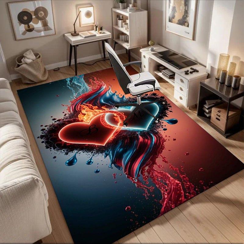 

Love in Flames: Heart-Shaped Watercolor Art Print Office Mat Home Decor Office Desk Chair Carpet for office ph38 60cm by 90cm