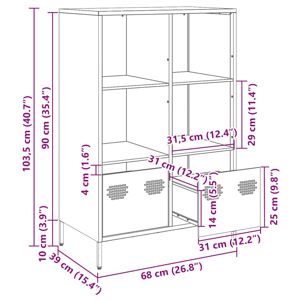 Highboard Black 68 X 39 X 103.5 Cm Steel
