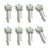 Set Of 6 Sophisticated Florals Pews Decoration with Ribbons Chair Back Ornament for Church Ceremonies and Weddings