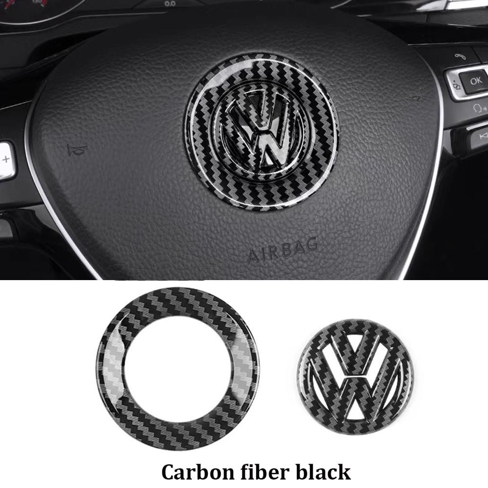 LIP1 Car Carbon fiber pattern Logo Steering Wheel Decoration Sticker Accessories For VW GTI Polo Golf 5 6 Passat Scirocco Beetle CC