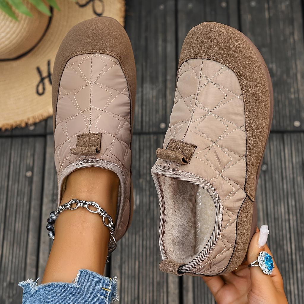 Women'S Cozy Slip-On Winter Boots - Warm Fleece-Lined Round-Toe Ankle Boots with Chunky Sole, Brown Casual Boots for Casual Attire, Winter Footwear