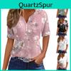 Print Vneck Casual Womens Floral Short Sleeve Decorative Button Tshirt Top