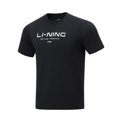 Li Ning Cool Tea T Séchage Rapide Haut Décontracté Imprimé Lettres Logo Col Rond Tricoté Sport Manches Courtes T-Shirt Homme Hauts Noir ATSU589-1