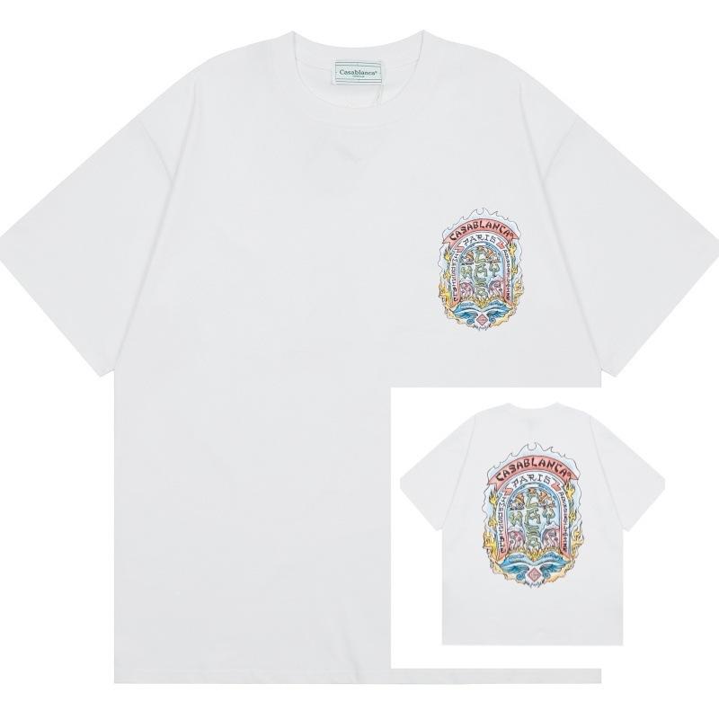 Grenzüberschreitend auf Lager exklusiv Casablanca Doppelgaze reine Baumwolle Unisex T-Shirt Hip-Hop lässig Kurzarm locker Rundhals