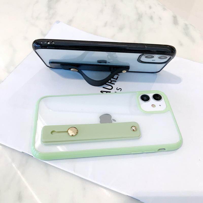 Candy color frame transparent TPU mobile phone case, suitable for 13pro Apple xsmax mobile phone case XR with wrist strap 12p.