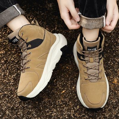 New Outdoor Leather Waterproof Mountaineering Shoes Men's Non-slip Walking High-top Sneakers Women's Thick Soled Daddy Shoes
