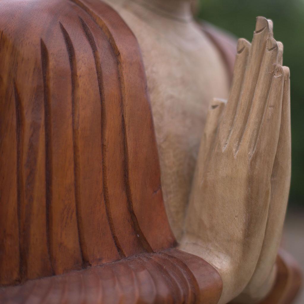 Buddha Statue Thinking Hand-Carved Suar Wood 25cm