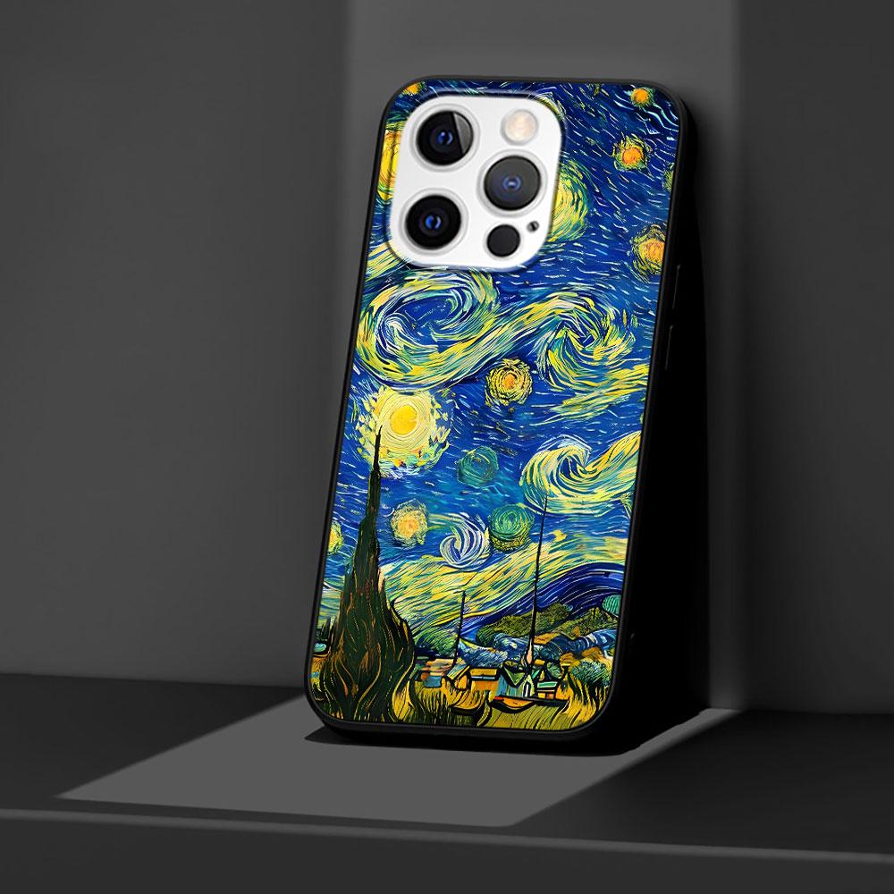 Starry Night Van Gogh Art Case for Apple iPhone 14 11 7 SE 2020 8 X XS 13 12 Mini XR 15 Pro Max Silicone Black Soft Phone Cover