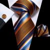Hi-Tie Navy Blue Striped Silk Wedding Tie For Men Fashion Design Gift Men Necktie Hanky Cufflink Set Business Party Dropshiping