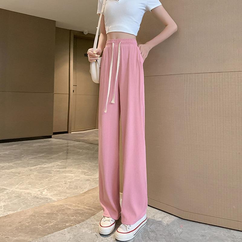 Black Ice Silk Sports Wide-leg Pants Women's High Waist Drape Spring and Summer New Breathable Loose Straight Casual Pants