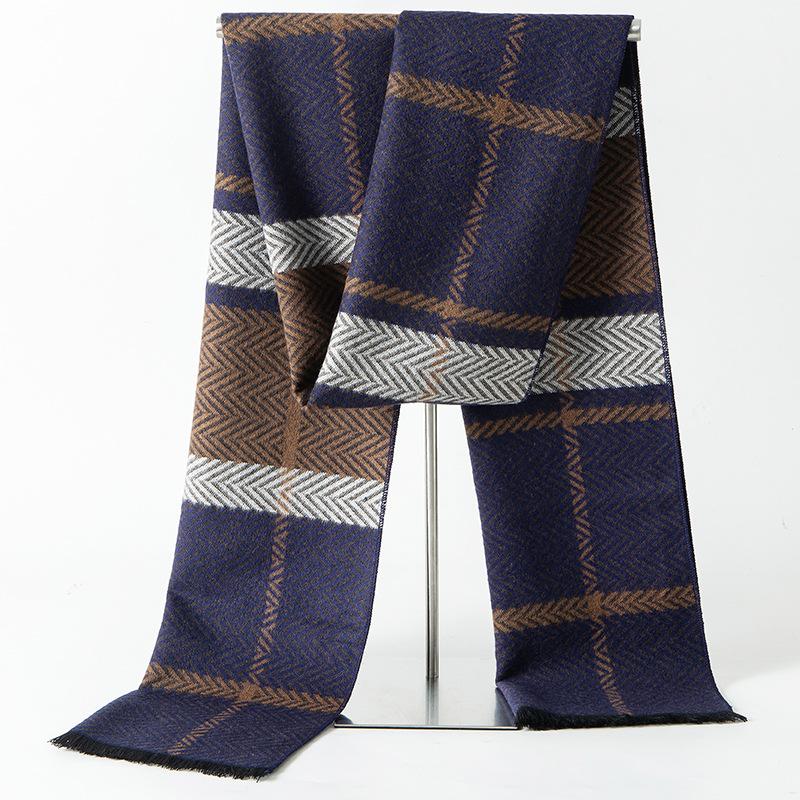 2025 Autumn/Winter New Men'S Cashmere Scarf Thickened, Stylish, European And American Men'S Classic Stripe