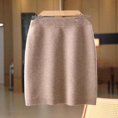 Women's High Waist Pure Wool Cashmere Knitted Skirt - Sexy, Slim Fit for Autumn/Winter