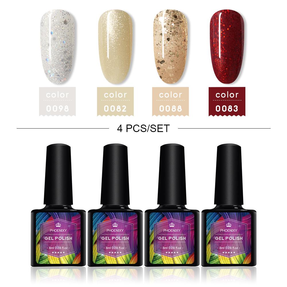 PHOENIXY 4/12/18 Farben Gel-Nagellack-Set Gel-Lack-Kit zum Einweichen der Maniküre Semi-permanente Hybridlacke Basis und Top Nail Art