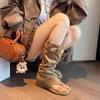 Summer boots women's medium boots 2025 new toe cool boots inner heightening pile boots summer boots apricot