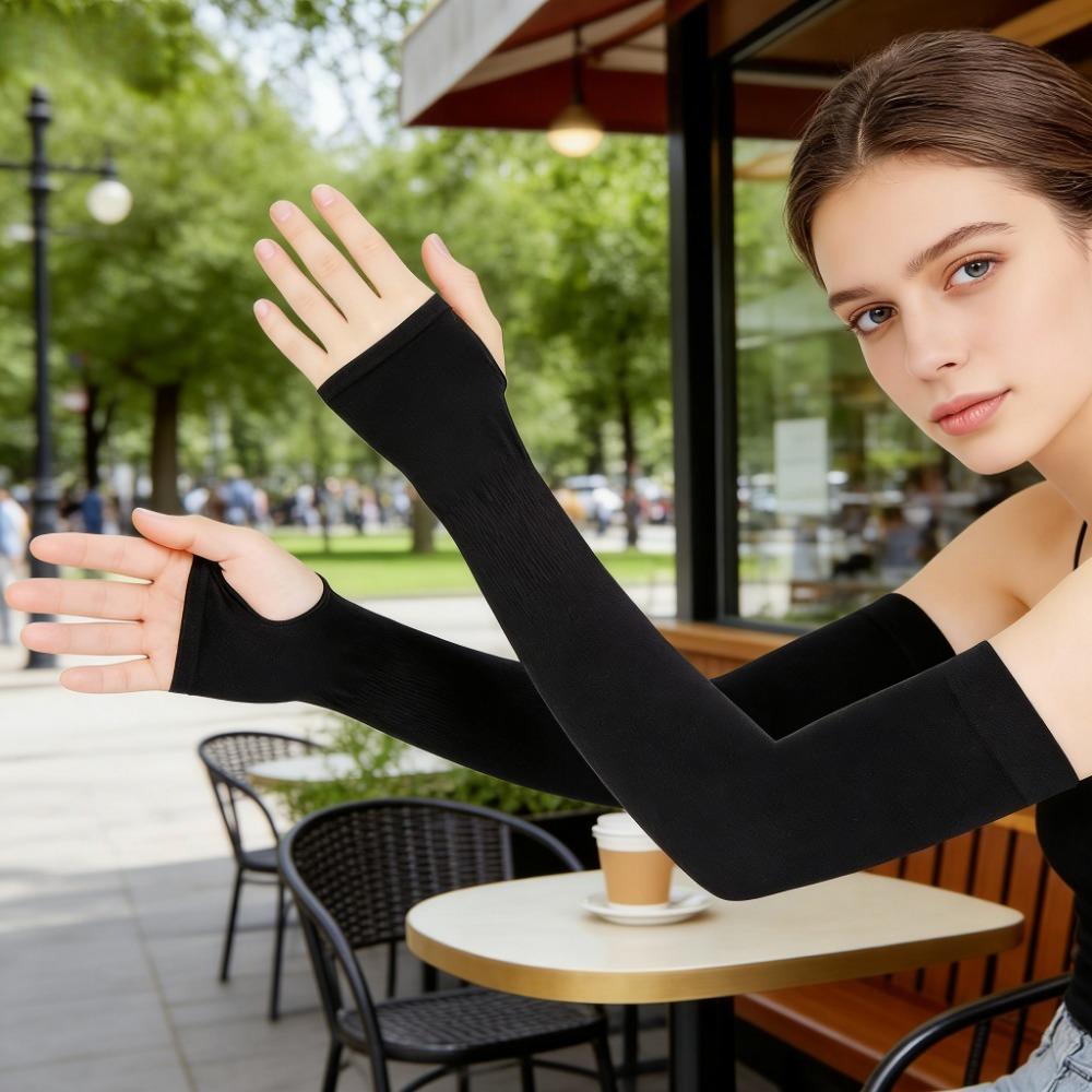 Custom Ice Silk Fingerless Arm Sleeves High Elastic Sun Protection for Outdoor