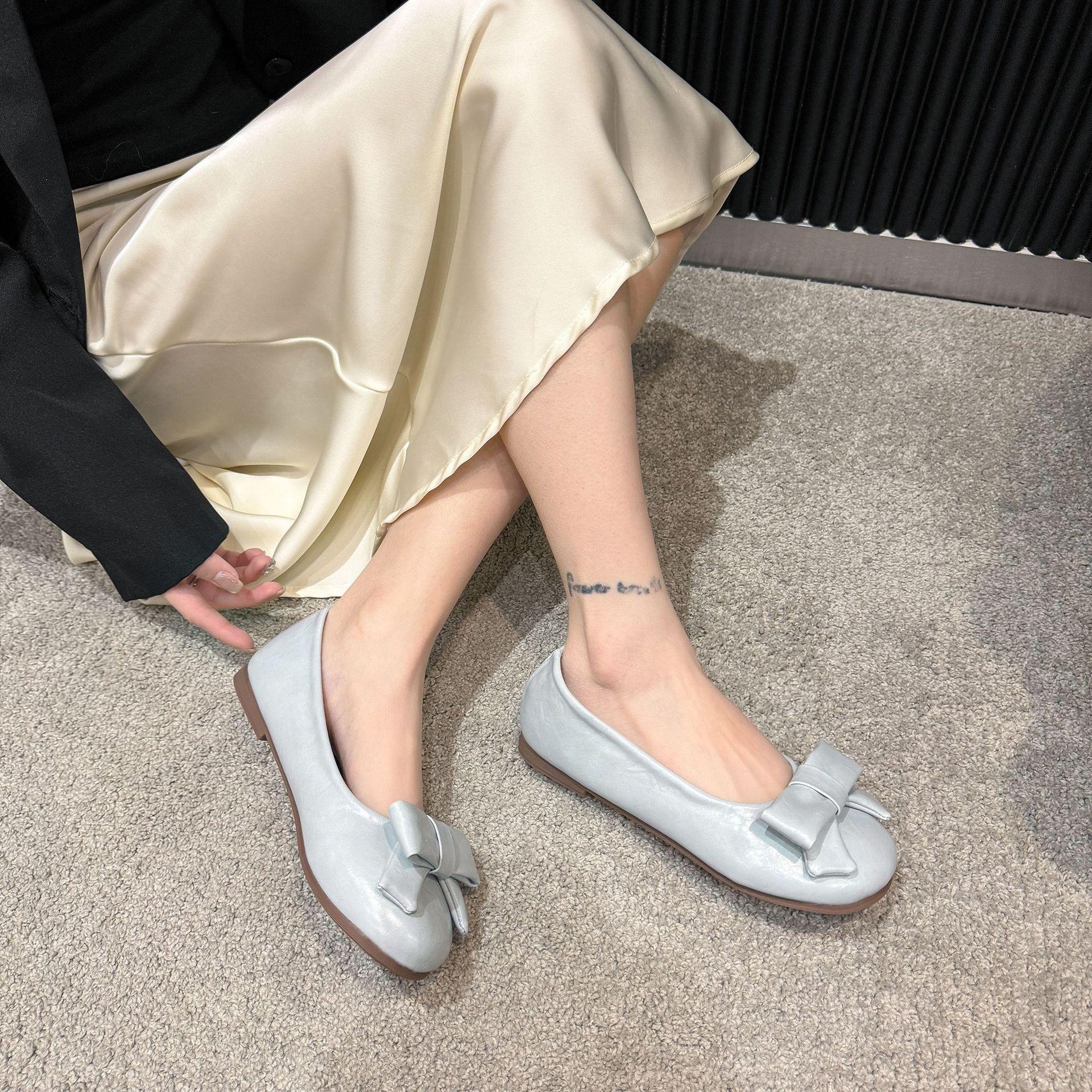 

Мягкие милые балетки с круглым носком и бантом для женщин 2025 новые универсальные туфли Мэри Джейн для девушек для женщин 40 светло-синий