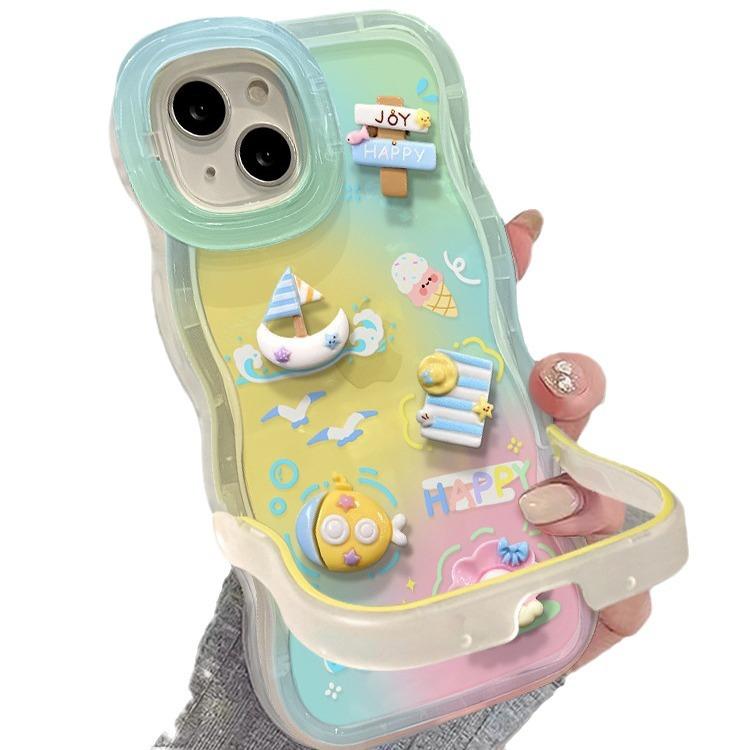 

Подходит для Apple 15pm Чехол для мобильного телефона iPhone 13 Smudged Marine Doll 12 Wavy Edge Invisible Double Bracket iPhone XS Max