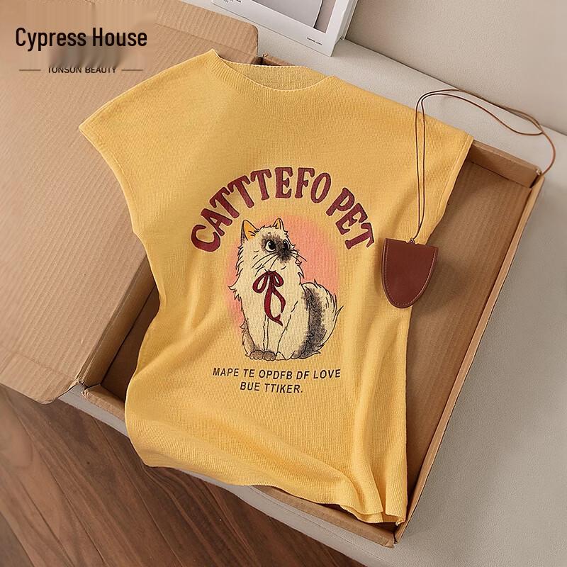 Women s Cartoon Print Slim-Fit Sleeveless Knit Top One Size