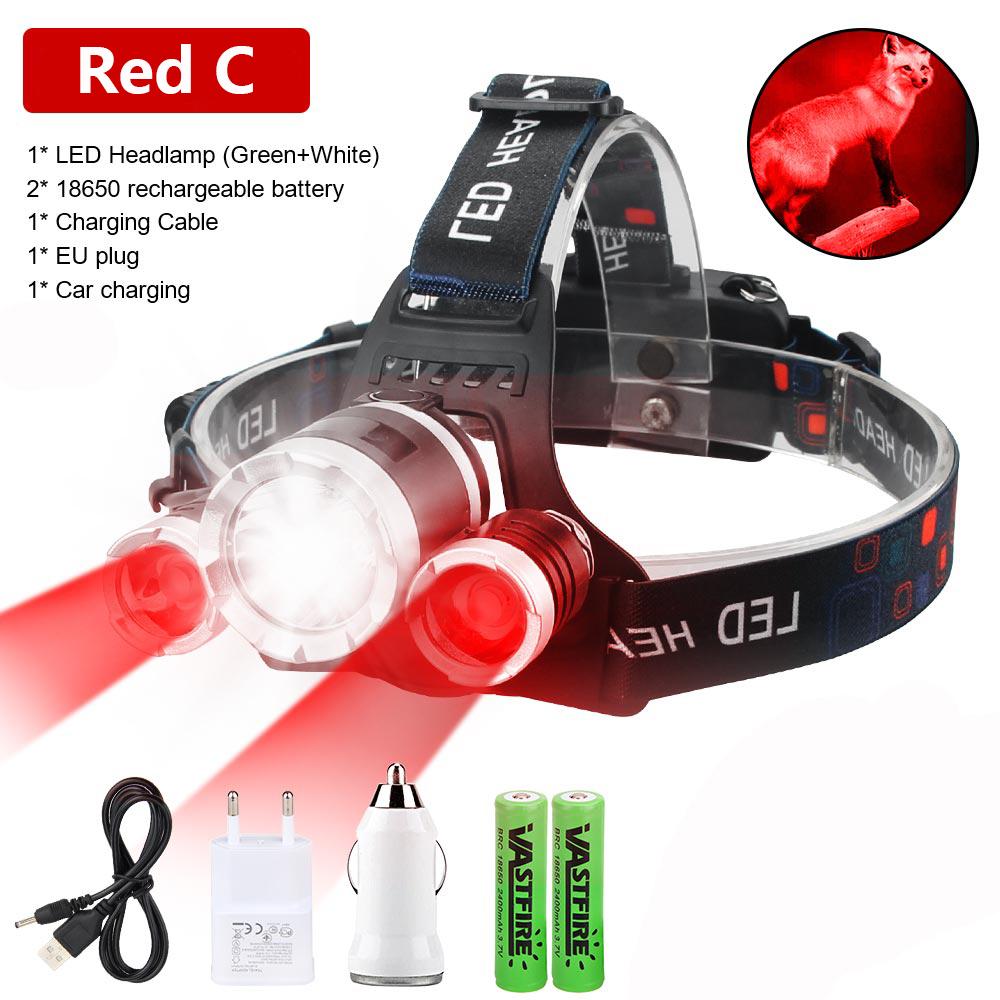 Super Bright LED Headlamp White+Red Light Lamp Beads Waterproof Headlight Power Display Suitable Exploration Hunting Fishing