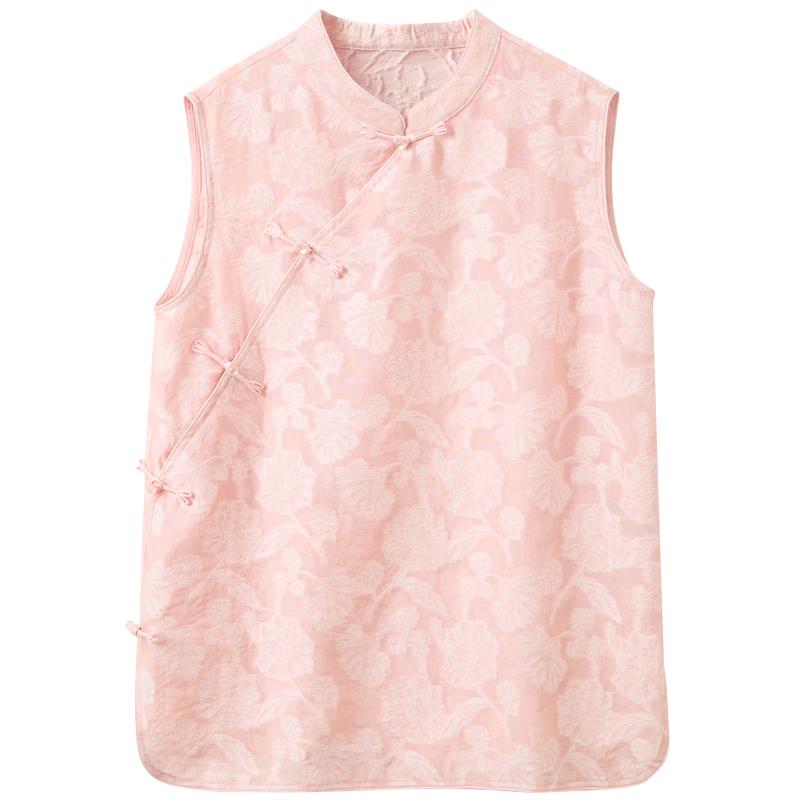 

Sancai New Chinese Style Jacquard Sleeveless Blouse with Frog Buttons L