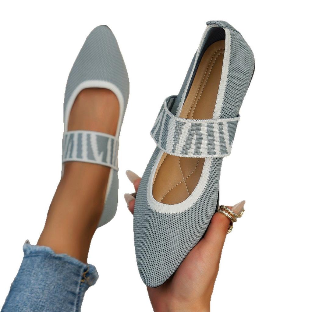 Femininos De Malha Colorida, Sapatilhas Elegantes, Tiras Listradas Casuais, Mocassins De Dedo Apontado Femininos Sapatos Baixos