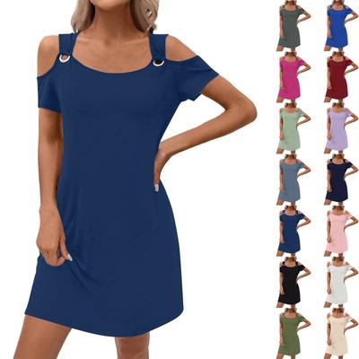 Vestido informal de verano con bolsillos para mujer, elegante y de color liso.