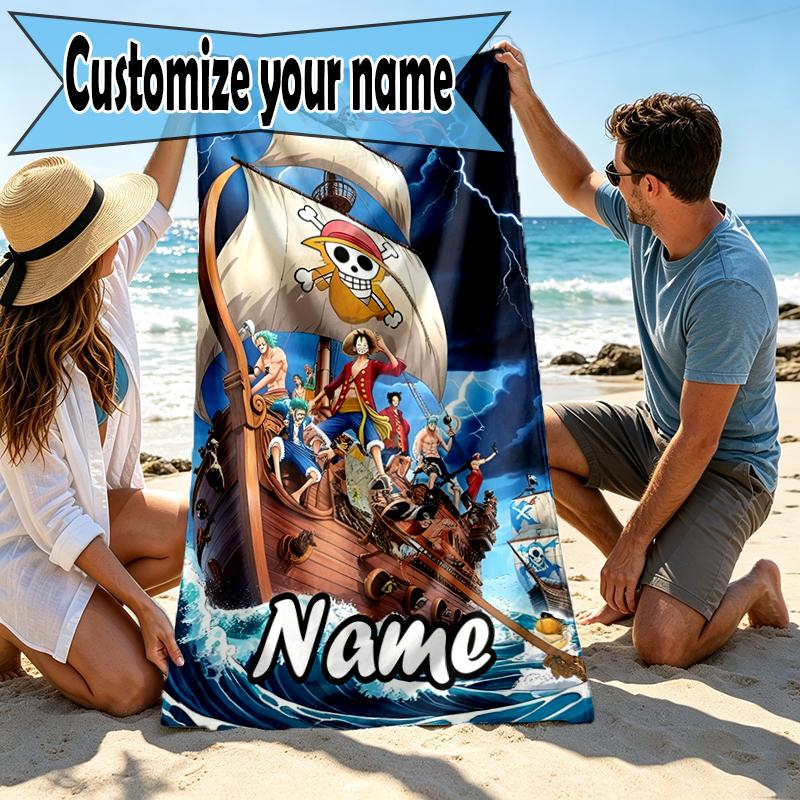 Custom Name Personalized One Piece Print Beach Towel, for Trip Camping Beach Party Home Decor, Birthday Gift for Family & Friends