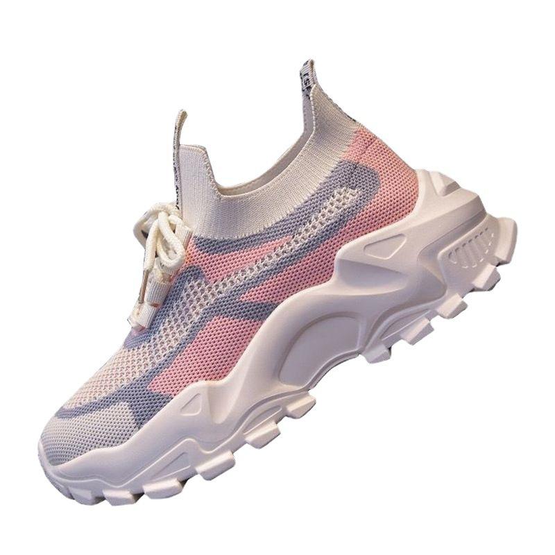 New Fly Weaving Net Casual Breathable Korean Version of Women's Shoes, Dad Shoes Internet Celebrity Lightweight Running Casual Sports Shoes